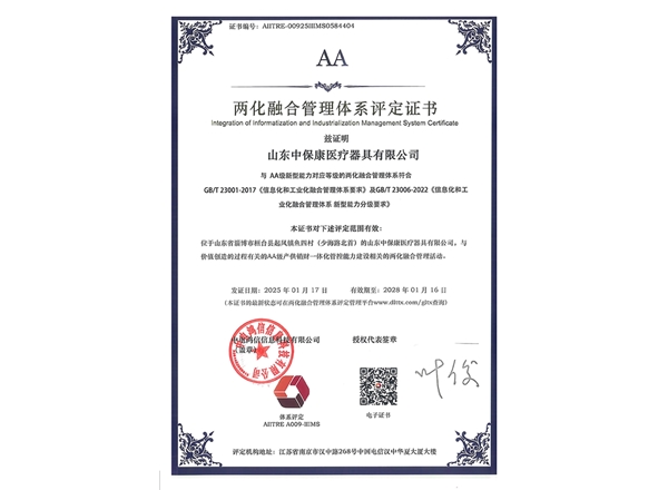 两化融合治理系统AA级评定证书